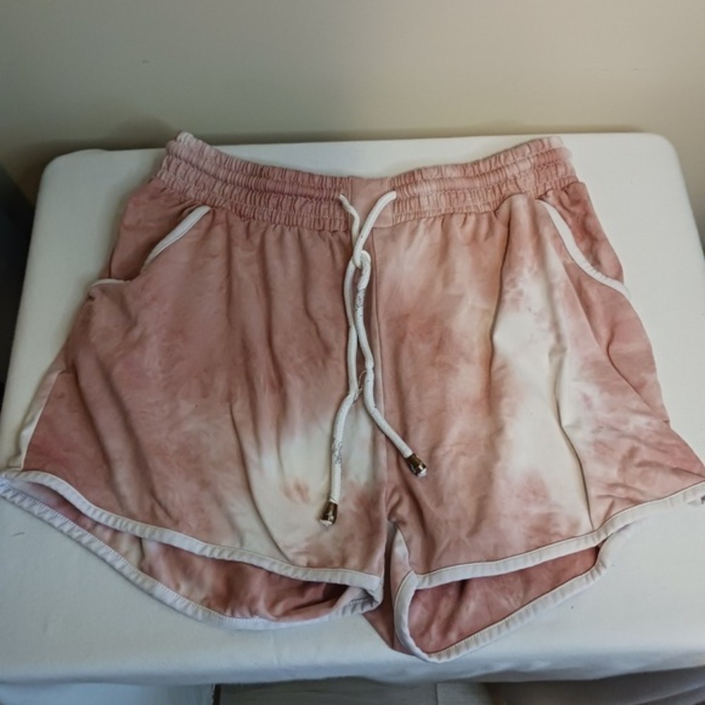 Indero Womens Tie Dye Dolphin Shorts Pink‎ White Drawstring Size L XL